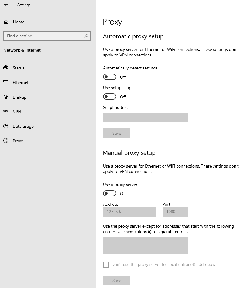 The windows proxy settings. 